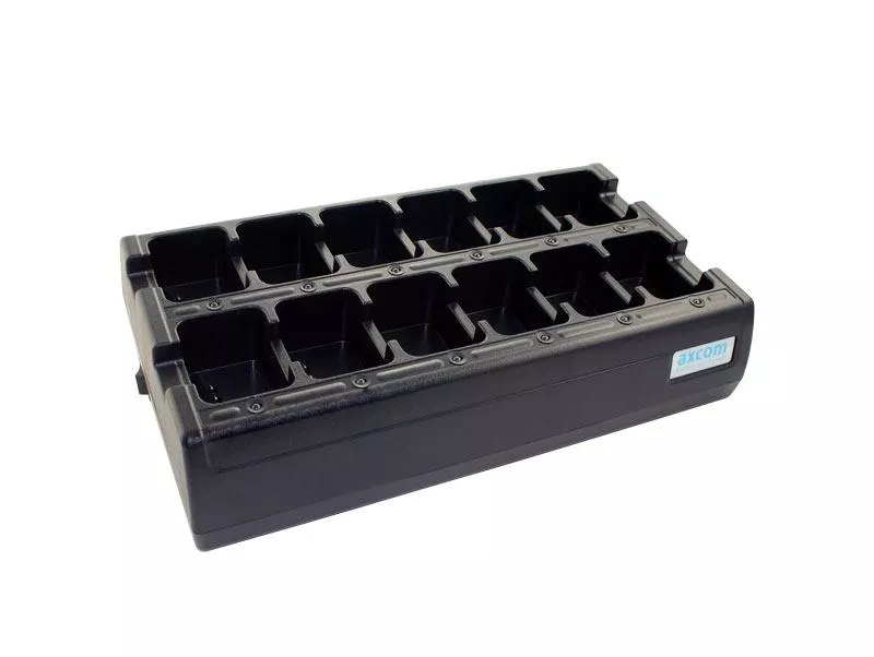 Ladegerät mit 12 Ladeschächten für Funkgeräte und Akkus